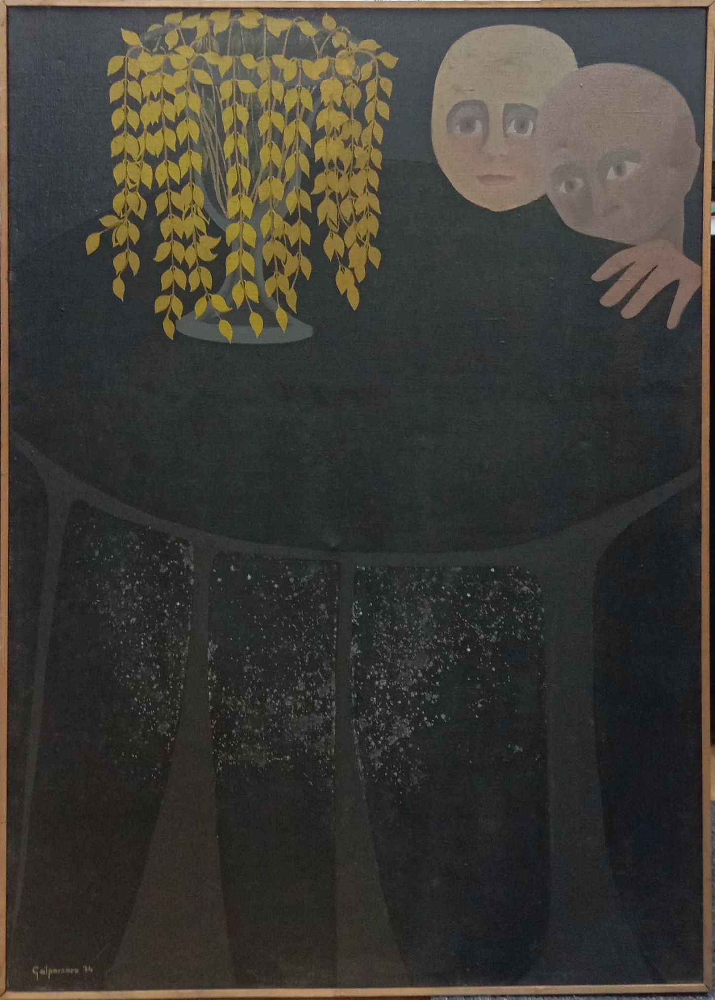 1974 Niños y hojas amarillas 93x65 Óleo sobre lienzo